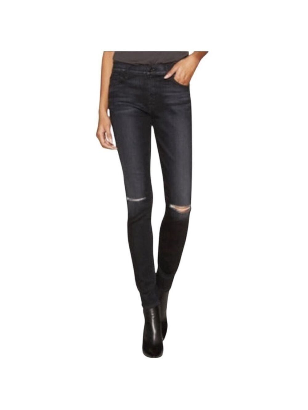 7 for all mankind The Skinny Distressed Jeans in Washed Black Size 28